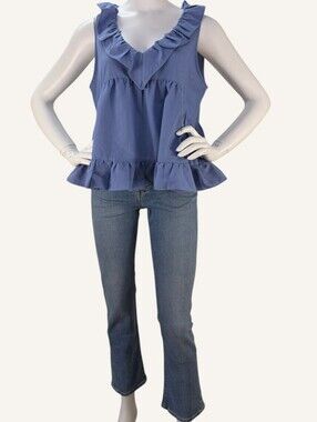 Haptics Lena Chambray Ruffle Peplum Tank Top Small Coastal Cottagecore NIP